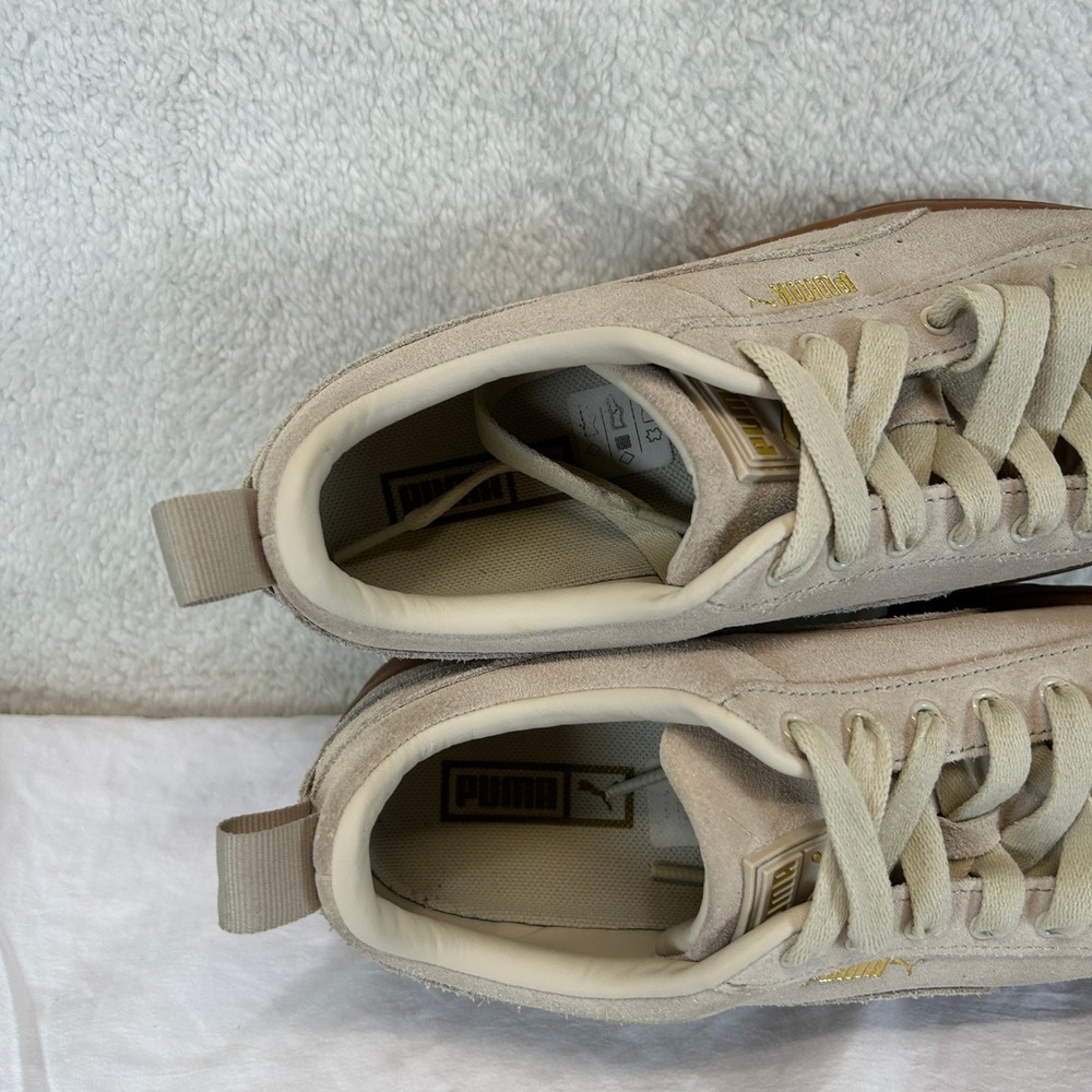 Puma Mayze Womens Oatmeal Team Gold Suede Platform Sneakers 380784-06 Size 8 - Picture 10 of 16